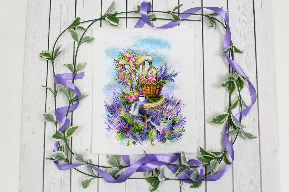 Набор для вышивания нитками МП Студия (Акварель), Лавандовый завтрак, 20х16 см