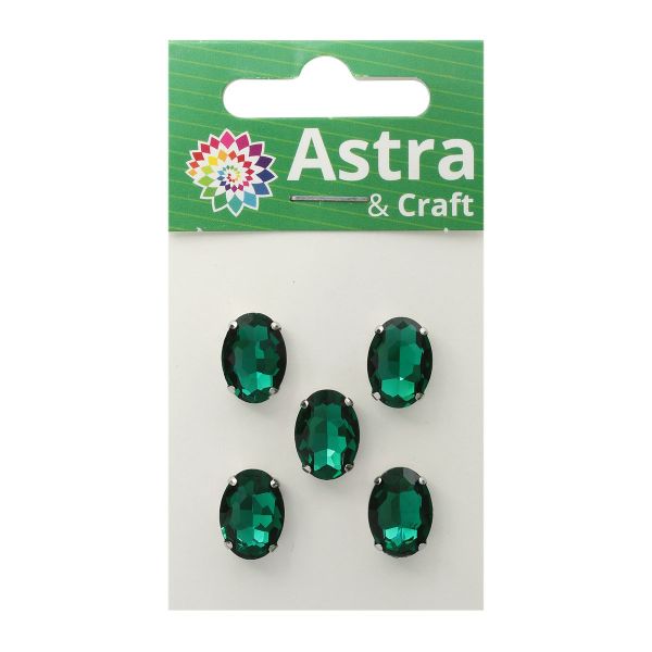 Хрустальные стразы в цапах овальной формы, изумрудный 10х14 мм, 5 шт., ОЦ009НН1014