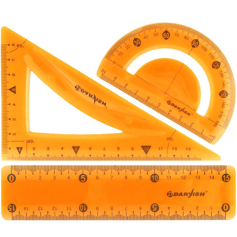 Набор геометрический 3 предмета мягкий пластик (линейка 15 см+ транспортир+ треугольник), оранжевый, DV-7258
