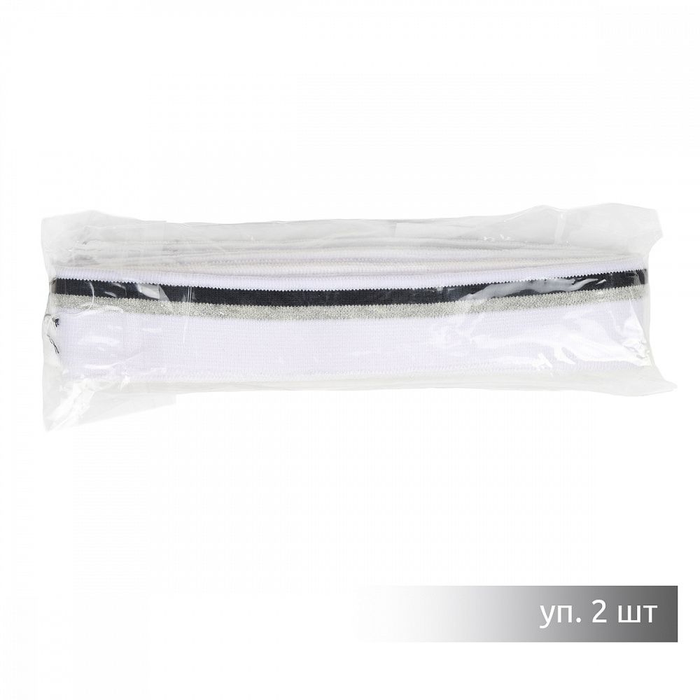 Подвяз (довяз) трикотажный 3.5х80 см, белый с т.синей и серебряной полосами, 100% п/э, 2 штуки