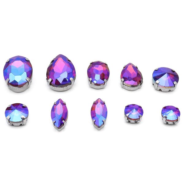 Хрустальные стразы в металлических цапах, форма страз: МИКС, янтарный с AB покрытием, 10 штук, МФ-29