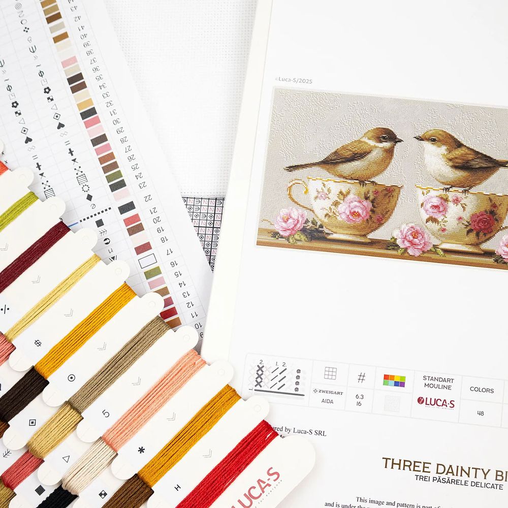 Набор для вышивания нитками Luca-S, Три изящные птички, 52х21см