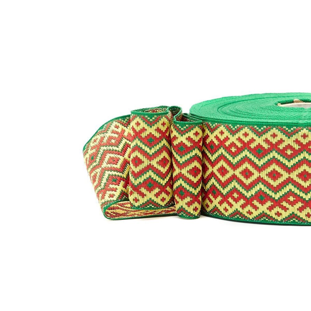 Лента (тесьма) жаккардовая 50.0 мм / 25±1 метров, рис. 9433, (зеленый) С3379Г17