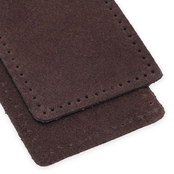 Заплатки пришивные из замши, прямоугольник 6х9,6см с перфорацией, 2 шт, 100% кожа, 21 темно-коричневый, 59113