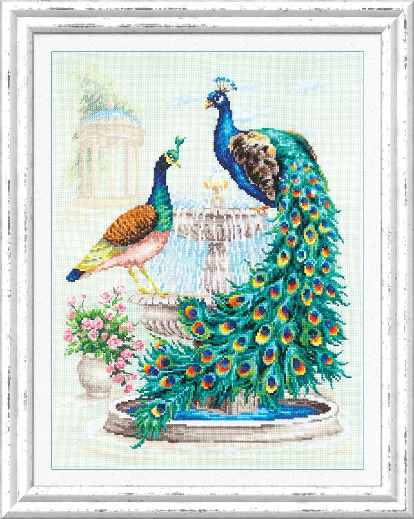 Набор для вышивания нитками Чудесная игла, Павлины 30х40 см