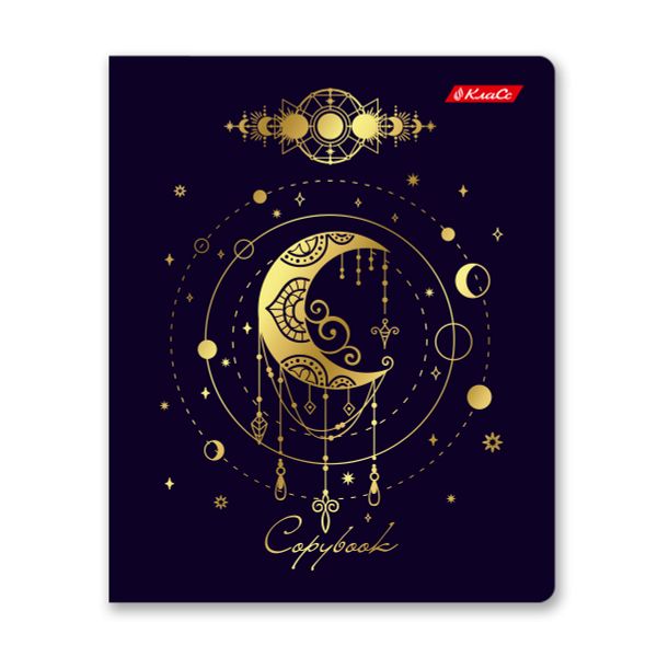 Тетрадь ученическая общая, матовая ламинация + тиснение золотой фольгой, A5+ 96 л. на скобе 60 г/м², белизна 100%, 5 шт, клетка в термоусадочной пленке, 000772 Магическая луна, Светоч 96ТЕТк-008