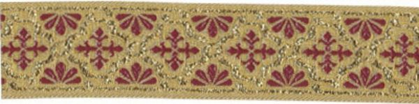 Лента (тесьма) жаккардовая 25.0 мм / 10±0.5 метров, (галун православный), золото/бордовый, Gamma TRJ-66