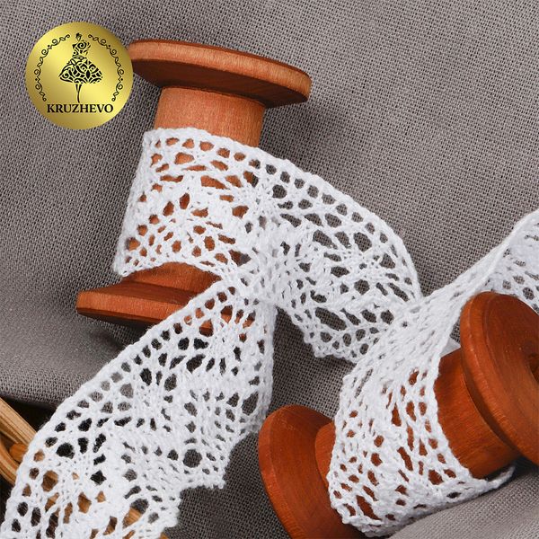 Кружево вязаное (тесьма) 32 мм, цв.02 белый, уп. 25 м, Kruzhevo