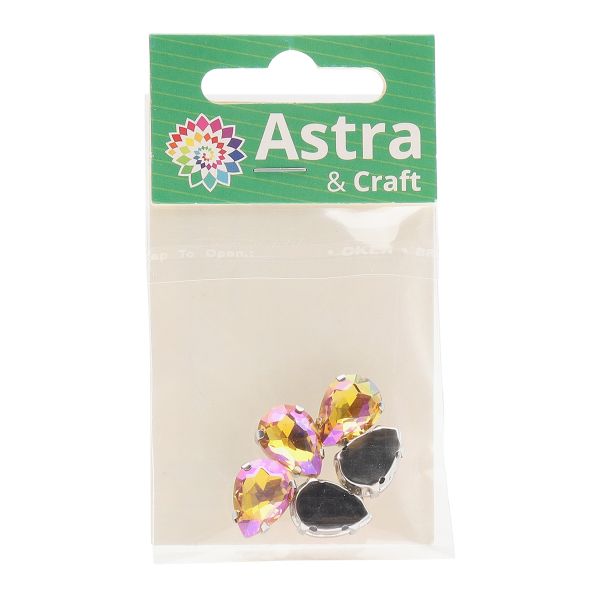 Хрустальные стразы в цапах формы капля, желтый с покрытием AB 10х14 мм, 5 шт, АЦ005НН1014