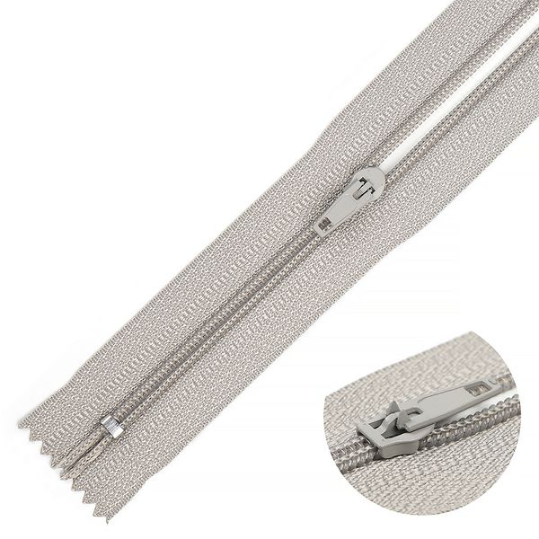 Молния спираль (витая) брючная Т4 (4 мм) 1 зам., н/раз., 20 см, п/автомат, цв.S032 св.серый уп.100 шт