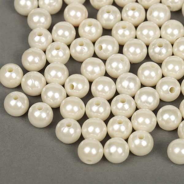 Бусины пластик (перламутр) ⌀10 мм, цв.001 молочный, уп.50г (96 шт), Magic4Hobby