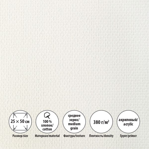 Холст грунтованный на подрамнике 25х50 см, 380 г/м², 2 шт, Трубежской среднезернистый, Vista-Artista ACMG-2550