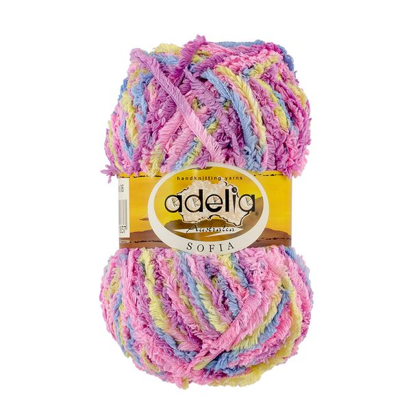 Пряжа Adelia Sofia / уп.10 мот. по 50г, 90м, 06 голубой/розовый/сиреневый/желтый