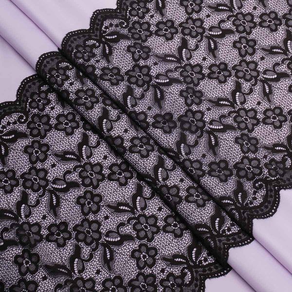 Кружево бельевое эластичное 400 мм / 3.4 метра, цвет черный