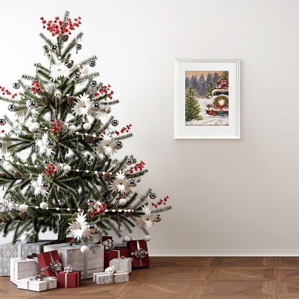 Набор для вышивания нитками Panna, Новогодняя машина, 25х19 см