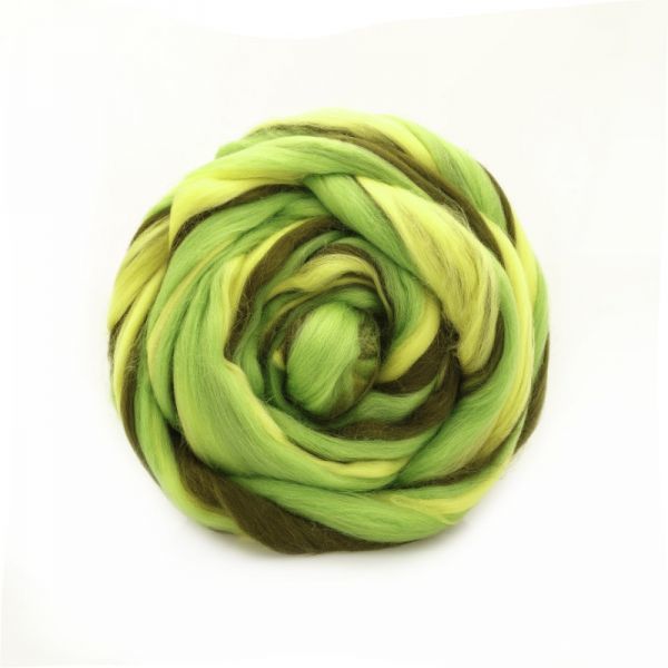 Шерсть для валяния Троицкая Гребенная лента п/тонкая 1х100 г (до 29 мкр), 1347 мультиколор (лимон, яр.салат, мор.водоросли)