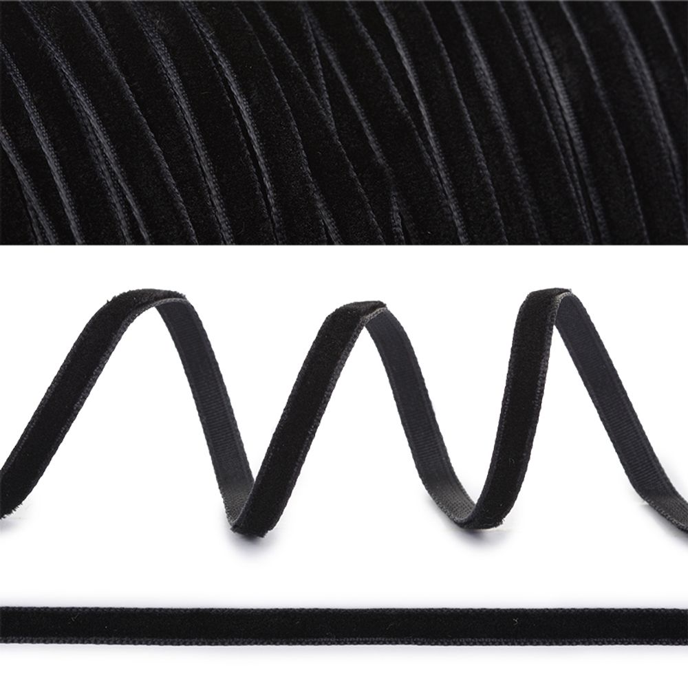 Лента бархатная (тесьма) 03.0 мм / 100±2 метров, LB0303 нейлон черный