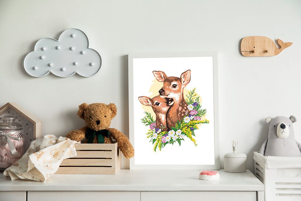 Картина по номерам Фрея, Оленята в цветах, 40х30 см