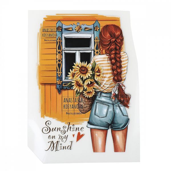 Термотрансфер арт.1227 Девушка с подсолнухами 10х15см, уп.10 шт