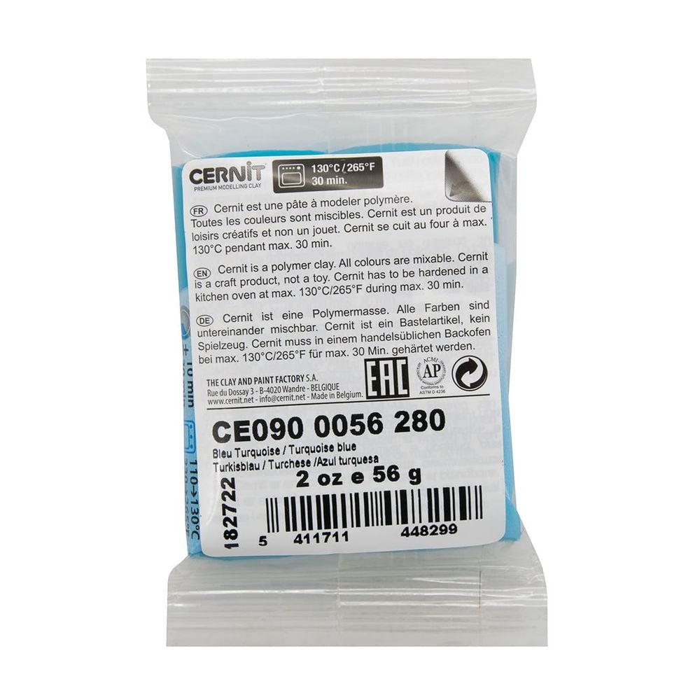 Полимерная глина Cernit №1 запекаемая, классическая 56-62 гр, 280 ярко-бирюзовый