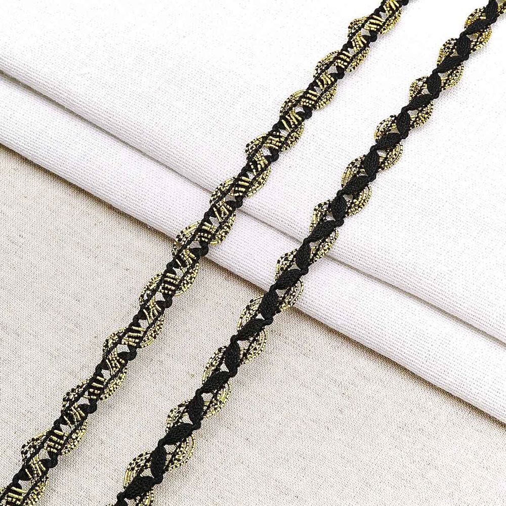 Тесьма отделочная 15 мм / 10 метров, вязаная, черный/золото, С884Г7