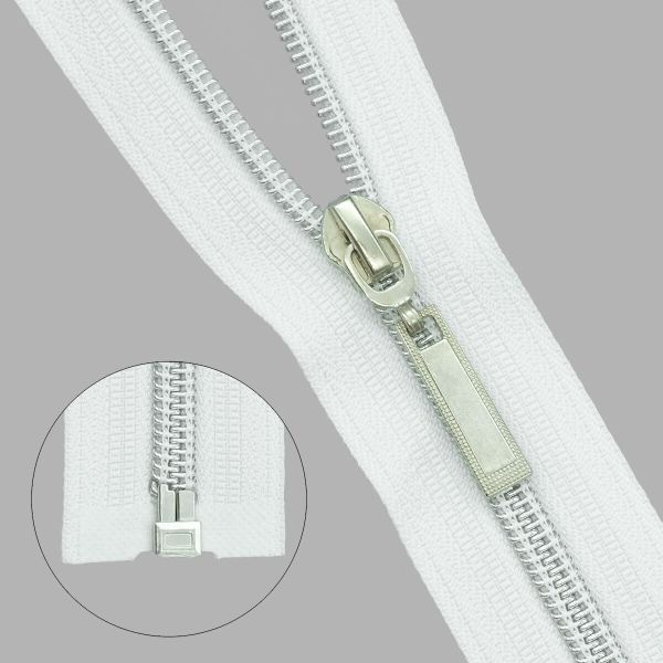 Молния спираль (витая) Т7 (7 мм) 1 зам., разъем., 60 см, никель / белый, 10 шт
