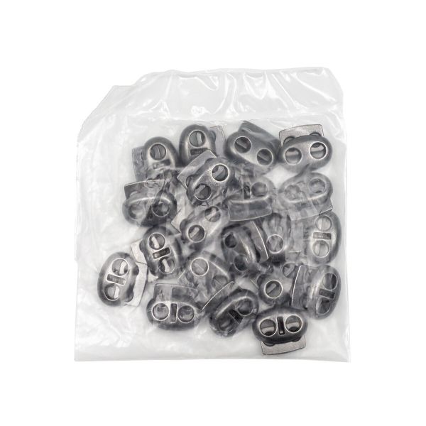 Фиксатор (зажим) для шнура металл плоский, 2 отв., 18х15 мм, (in ⌀4.5 мм), мет. цв.чер.никель, 20 шт