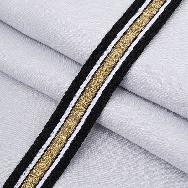 Тесьма лампасная эластичная 20 мм / 25 метров, черный/золото