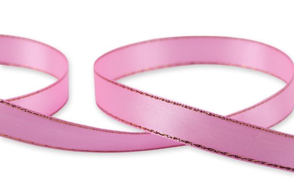 Лента атласная 2-сторонняя с метанитью 12.0 мм / 33±2 метра, 005 яр.розовый/золото, Gamma AL-12M