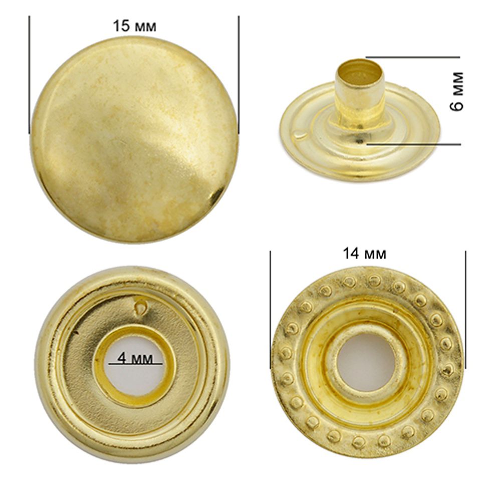 Кнопка Дельта (O-образная) ⌀15 мм, латунь, №61 золото, уп. 720шт, New Star