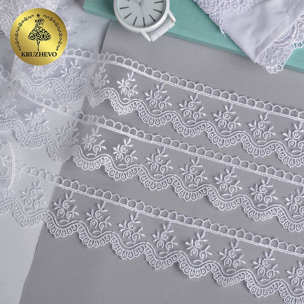 Кружево на сетке 40 мм, цв.01 белый уп. 9 м, Kruzhevo