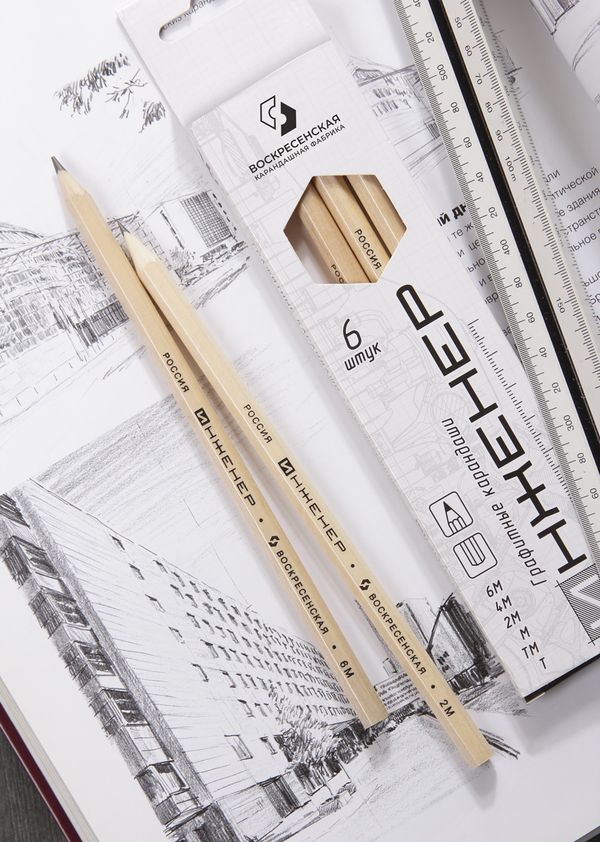 Карандаш чернографитный (набор) ИНЖЕНЕР ассорти 8х6 шт, 6М(6В), 4М(4В), 2М(2В), М(В), ТМ(НВ), Т(Н), ВКФ 6B-1240