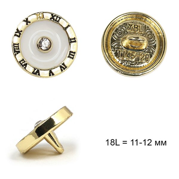 Пуговицы металл на ножке 18L = 11-12 мм, TBY.L-1145.6 цв.белый, 36 шт