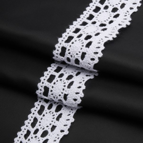 Кружево вязаное (тесьма) 35 мм / 25 м, бел, одностороннее, 545129