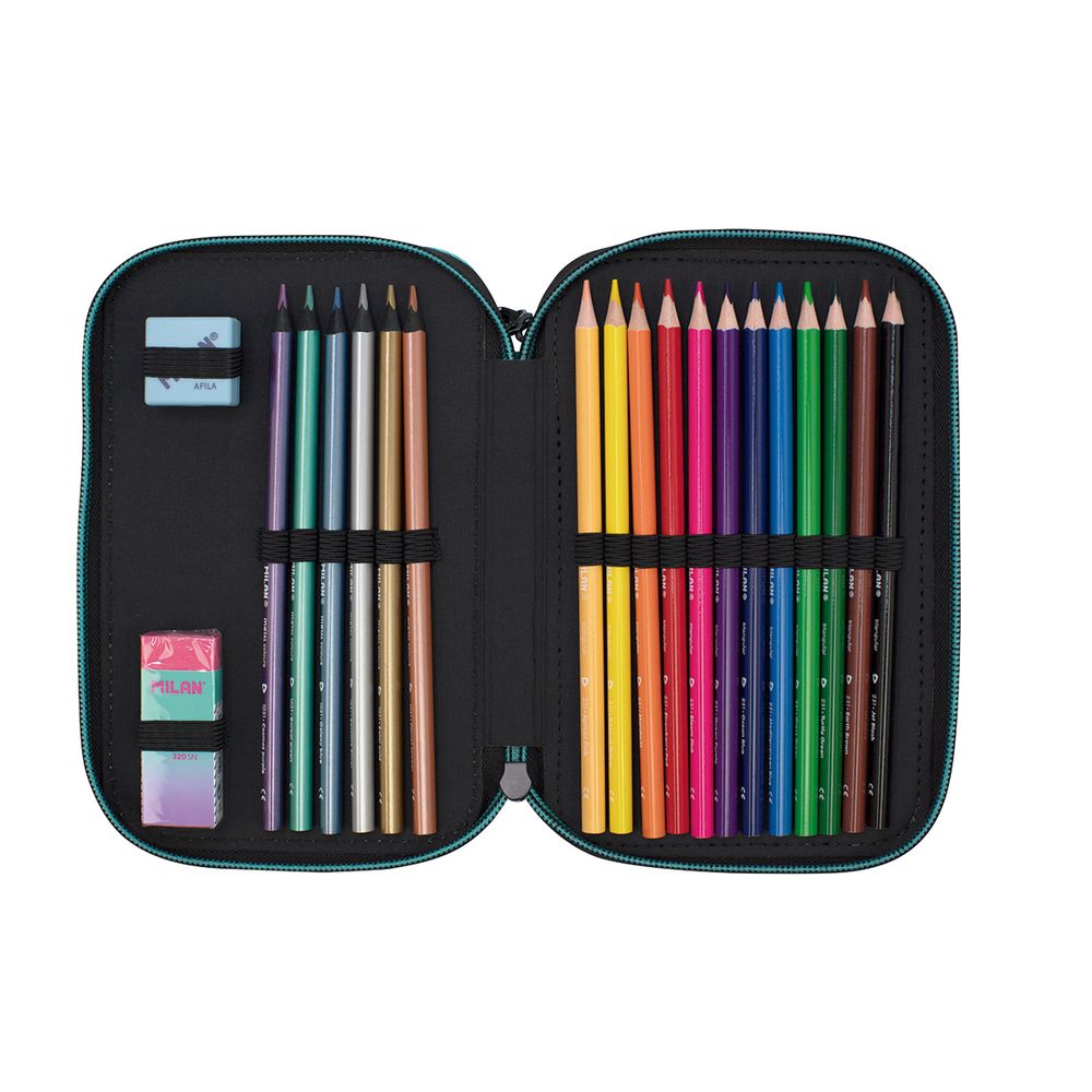 Пенал на молнии трехярусный с наполнением 19,5*13*7,5 см, 081364SN1P, Milan 081364SN1P