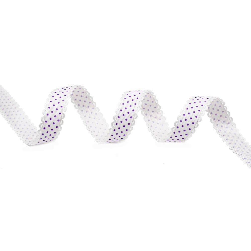 Лента декоративная Горох, 20.0 мм / 25±1 метров, (03 белый/фиолетовый), YH97