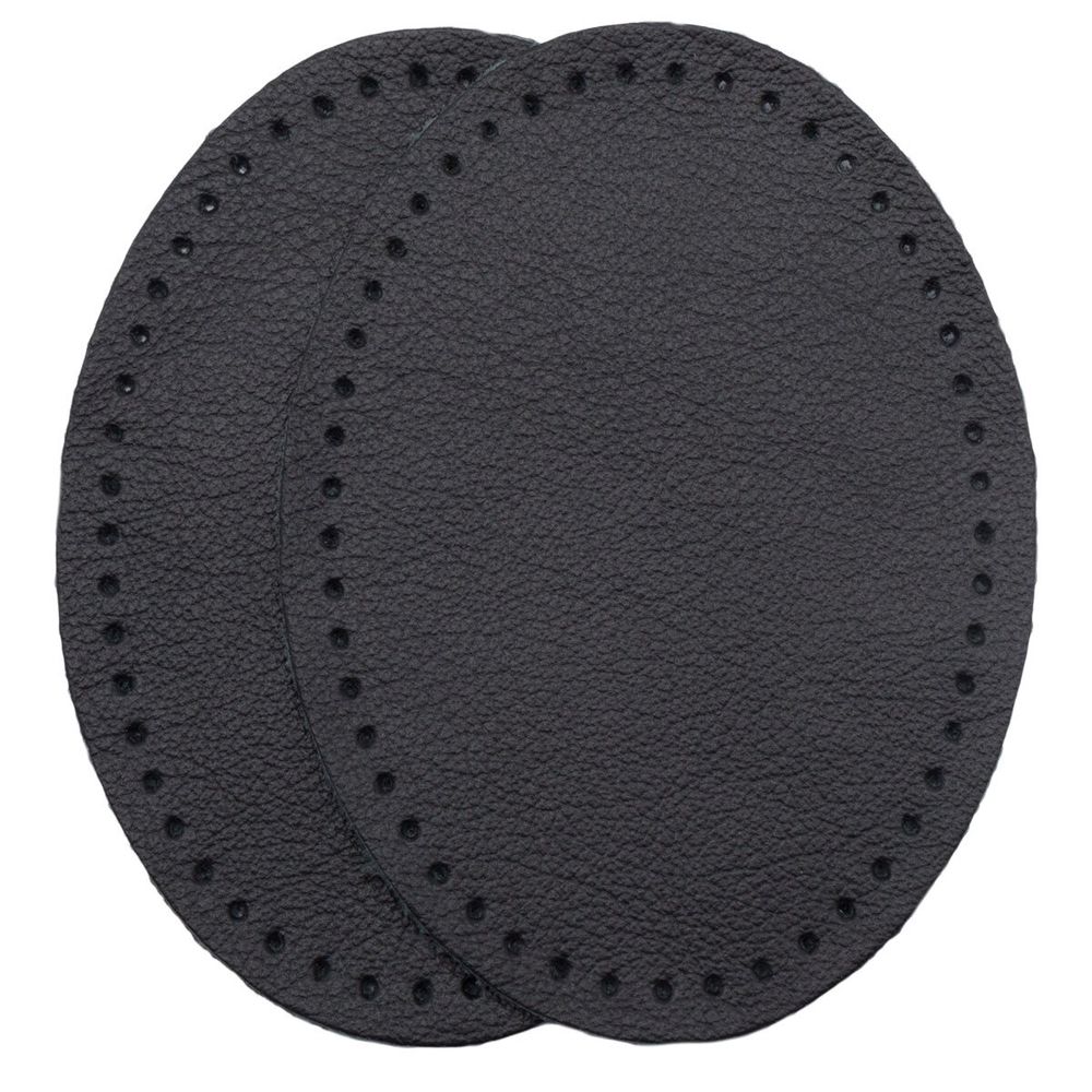 Заплатки пришивные из кожи, овал 6х8,2см с перфорацией, 2 шт, 100% кожа, 01 черный, 9114