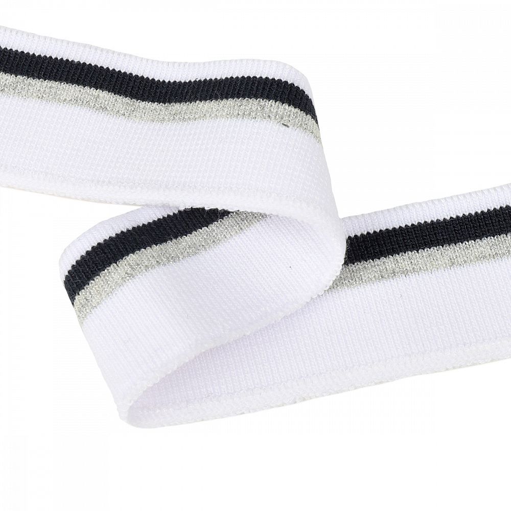 Подвяз (довяз) трикотажный 3.5х80 см, белый с т.синей и серебряной полосами, 100% п/э, 2 штуки