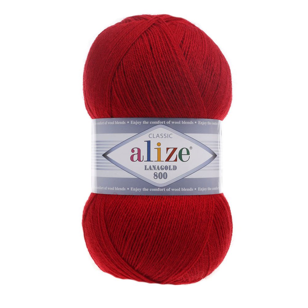 Пряжа Alize (Ализе) Lana Gold 800 / уп.5 мот. по 100 г, 730м, 056 красный А