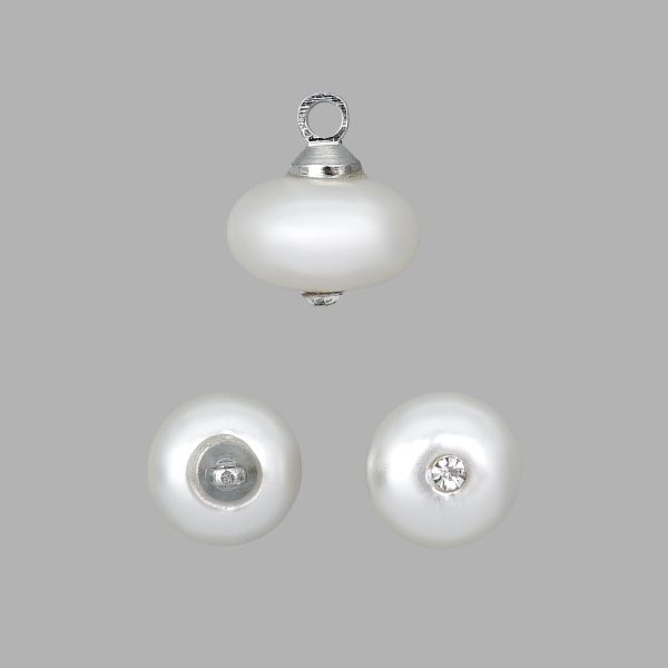 Пуговица-жемчужина на ножке со стразом 10 мм, Milk, молочный, пластик, GE20, 36 шт