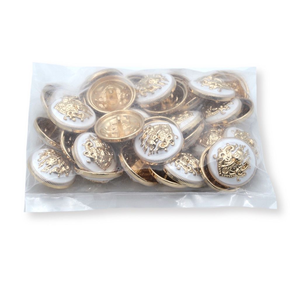 Пуговицы на ножке 36L (23мм), металл (White/G белый с золотом), 36 шт, ME 645