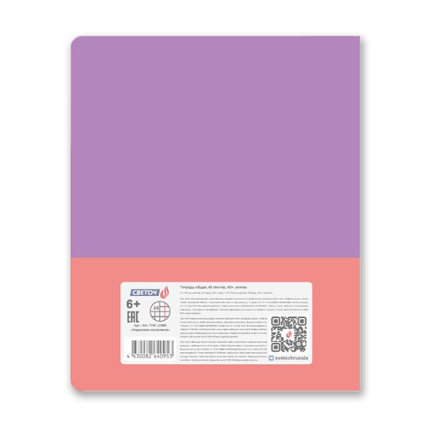Тетрадь общая с пластик. прозр. обложкой 180 мкм, цвет.запечат.титул лист A5 48 л. на скобе 65 г/м², белизна 100% 10 шт клетка, 01500 Поднимаем настроение, Светоч Т197