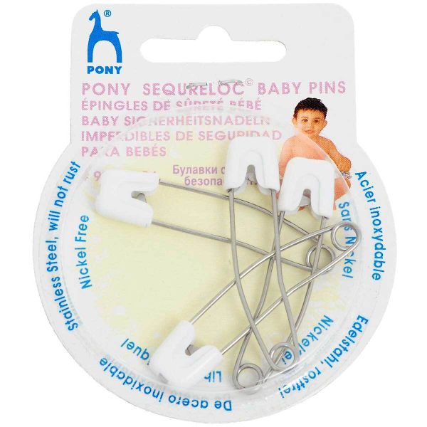 Булавки английские с замком безопасности 51 мм, сталь/пластик, белые, 4 шт Pony, 99301-04