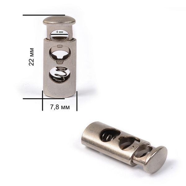 Фиксатор (зажим) для шнура металл 2 отв., 7.8х22 мм, (in ⌀4 мм), OR.0305-5123, цв. мат.никель, уп. 100 шт