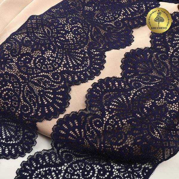 Кружево эластичное (стрейч) 110 мм, 40992PP цв.L061 т.синий, 3 метра, Kruzhevo