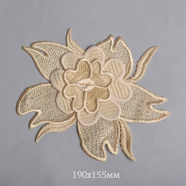 Пришивная кружевная аппликация с цветами арт.TY.HTEX.15.4 190х155мм цв.светлое золото уп.5 шт, Kruzhevo