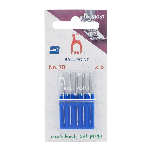 Иглы для промышленных швейных машин для трикотажа 287/690, №70 с круглой колбой, 5 шт, Pony, 51067