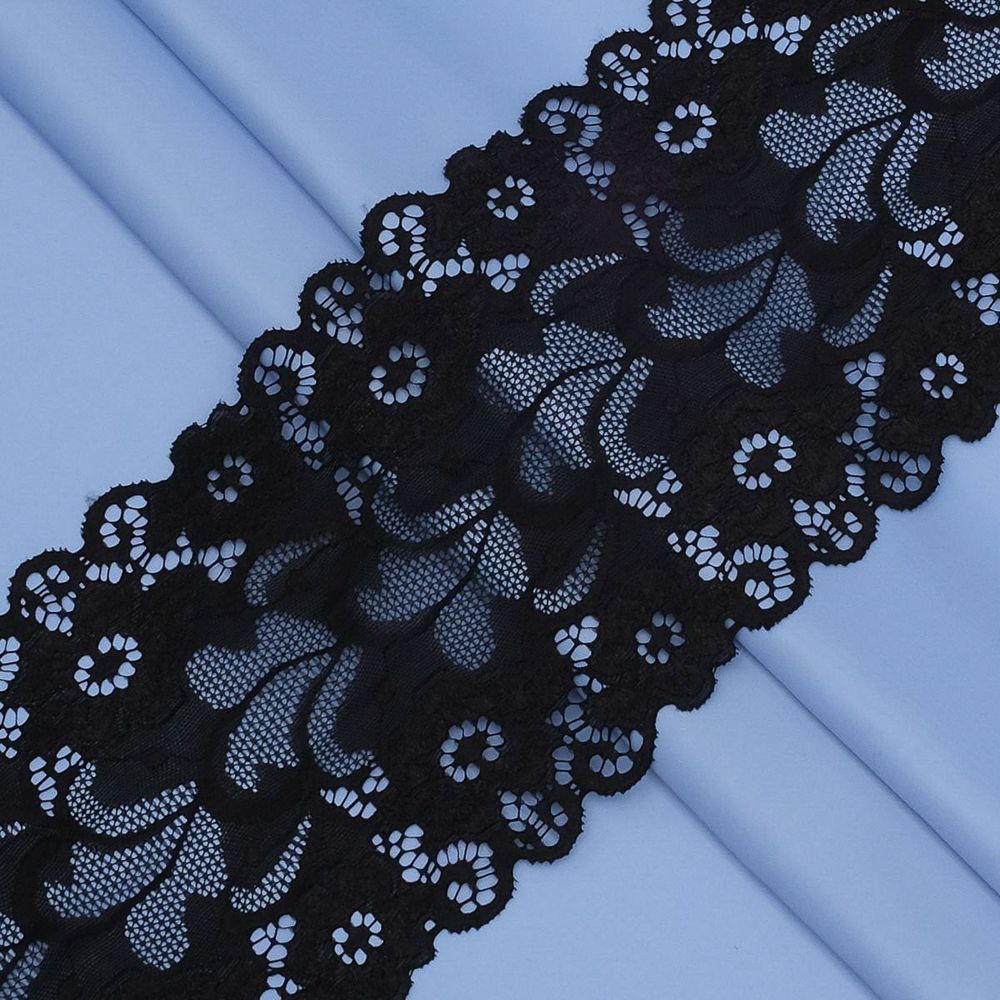 Кружево бельевое эластичное 150 мм / 3.4 метра, цвет черный