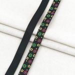 Лента репсовая (в рубчик) с принтом 15.0 мм / 45.72 метра, Цветочки мелкие 2, 15151 черный