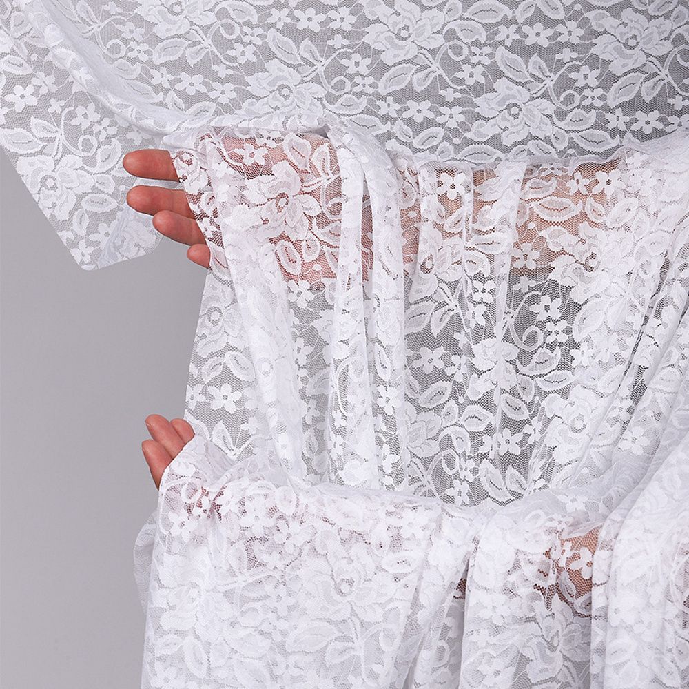 Ткань кружевная (гипюр стрейч) 90 г/м², 150 см / 1 метр, TBY.M0064 цв.белый